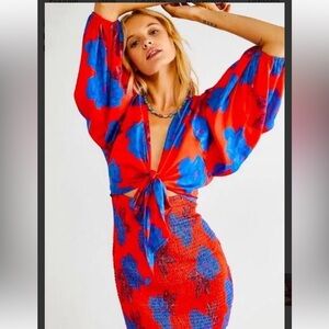 Free People Red and Blue Floral Dress